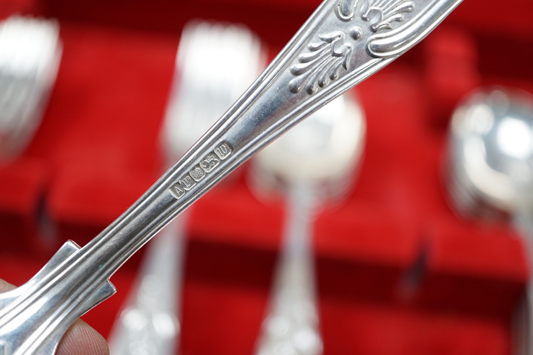 An Elizabeth II canteen of silver King's pattern cutlery for six, by Argentum Ltd, Sheffield, 1995/96, comprising fifty items, weighable silver, 81.6oz, in a fitted wooden canteen.